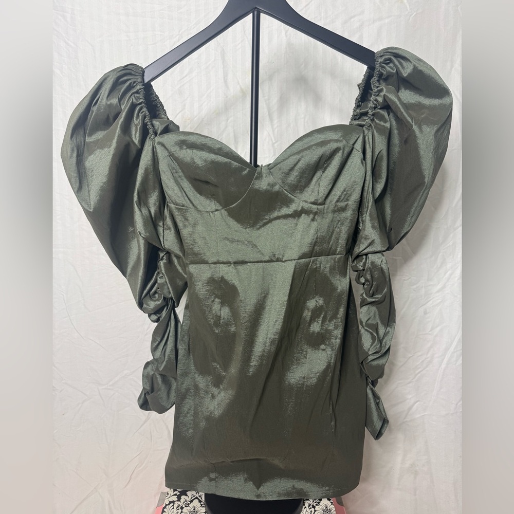 ASOS Shimmering Green Puff Sleeve Dress